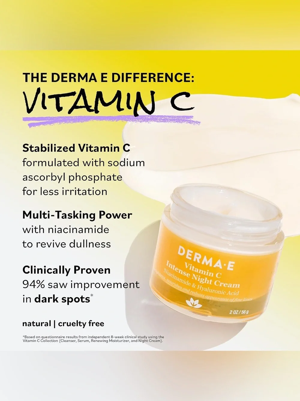 DERMA E Vitamin C Intense Night Cream, Skin Brightener 2 oz - New in Box